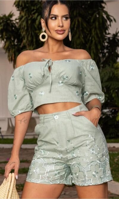 conj short bordado